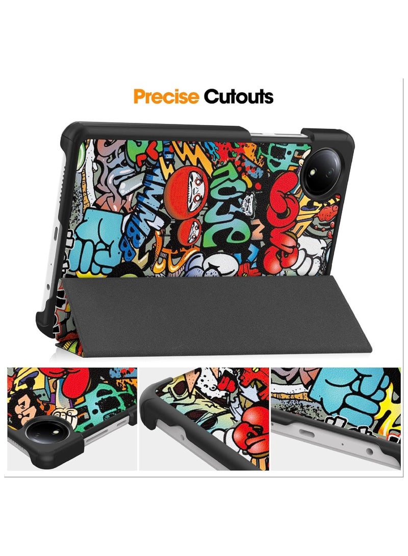 Flip Case Compatible with Xiaomi Redmi Pad SE 4G 8.7, PU Leather Cover With Stand Function, 360° Protective - Graffiti - Image 5